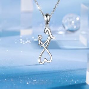Mother Daughter Embrace Silver Charm Necklace Heart Pendant Gift Elegant Classic